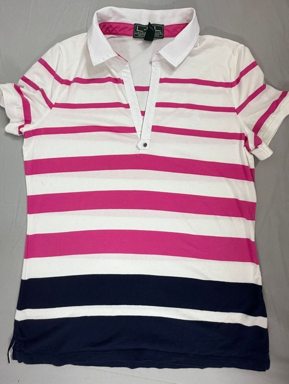 Y2K Lauren Ralph Lauren Active Women's Stripe Polo Crest Preppy Golf Size M